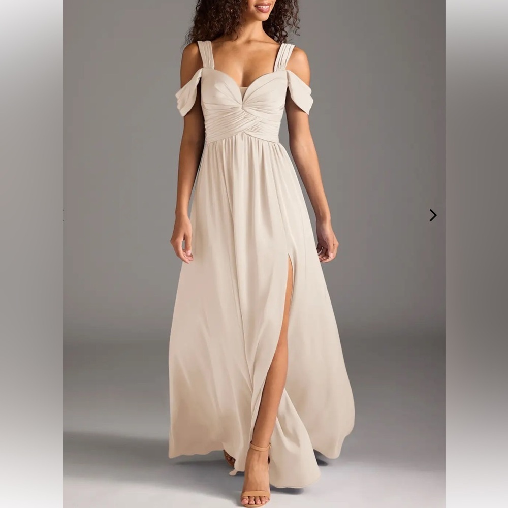 Azazie Lianne Cream Alabaster Bridesmaid Maxi Dress Size 8
